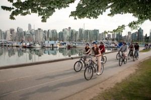 Group cycling on the Seawall