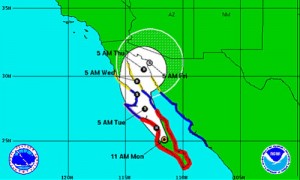 The forecast track for Hurricane Odile as of 11:00 a.m. PDT, Monday