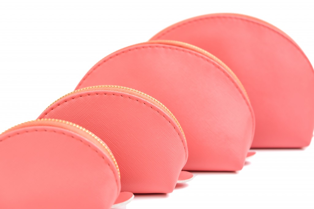 Selective focus on the second pink cosmetic round bags set